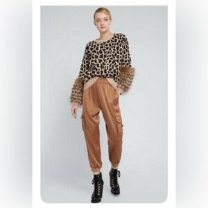 ALICE + OLIVIA Wool Leopard Print Sweater w FOX FUR Cuffs - Size M - MINT Cond